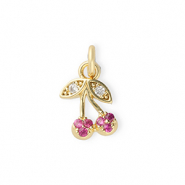 Métal TQ laiton breloques cerises avec strass Doré-rose-transparent