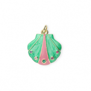 Métal TQ laiton breloques coquillage avec strass Doré-vert-rose-transparent