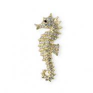 Broches hippocampe avec strass Dor&eacute;-cristal-noir