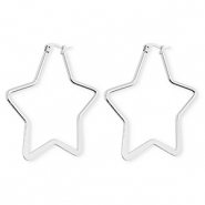 Boucles d'oreilles&nbsp;/&nbsp;cr&eacute;oles en acier Inox &eacute;toile Argent&eacute;
