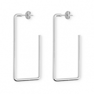 Boucles d'oreilles&nbsp;/&nbsp;puces en acier Inox rectangle Argent&eacute;