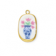 Breloques en c&eacute;ramique ovale avec fleur Dor&eacute;-blanc-bleu-rose-vert