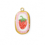 Breloques en c&eacute;ramique ovale avec fraise Dor&eacute;-blanc-rouge-rose-vert