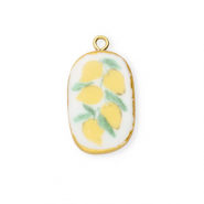 Breloques en c&eacute;ramique ovale avec citrons Dor&eacute;-blanc-jaune-vert