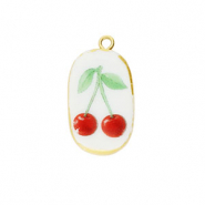 Breloques en c&eacute;ramique ovale avec cerises Dor&eacute;-blanc-rouge-vert