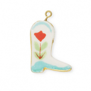 Breloques en c&eacute;ramique botte de cow-boy avec fleur Dor&eacute;-blanc-rouge-vert-bleu turquoise