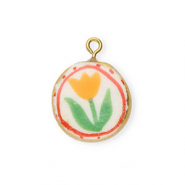 Breloques en c&eacute;ramique rond avec fleur Dor&eacute;-blanc-rouge-vert-orange