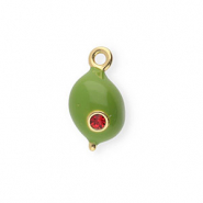 BY31® Breloques en laiton Eco-brass avec émaillée olive Doré-verte olive-rouge