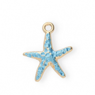 Breloques en métal émaillée étoile de mer Doré-bleu clair
