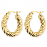 BY31&reg; Boucles d'oreilles / cr&eacute;oles en acier Inox torsad&eacute; Dor&eacute;