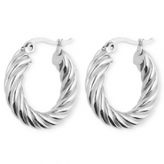 BY31&reg; Boucles d'oreilles / cr&eacute;oles en acier Inox torsad&eacute; Argent&eacute;