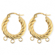 BY31® Apprêts en acier Inox boucles d'oreilles / puces créoles torsadé avec 3 anneaux Doré
