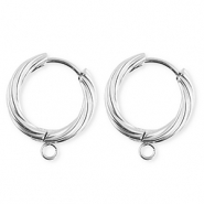 BY31&reg; Appr&ecirc;ts en acier Inox boucles d'oreilles&nbsp;/&nbsp;puces cr&eacute;oles torsad&eacute; avec anneau Argent&eacute;