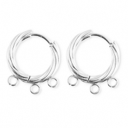 BY31&reg; Appr&ecirc;ts en acier Inox boucles d'oreilles&nbsp;/&nbsp;puces cr&eacute;oles torsad&eacute; avec 3 anneaux Argent&eacute;