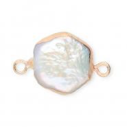 Perles d'eau douce imparfaites connecteur hexagon Dor&eacute;-Blanc naturel