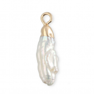 Perles d'eau douce imparfaites breloque tooth Dor&eacute;-Blanc naturel