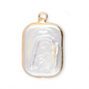 Perles d'eau douce imparfaites breloque rectangle Dor&eacute;-Blanc naturel