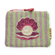 BY31&reg; Trousse coquille avec perle Vert pastel-lilas-aubergine-blanc cass&eacute;-blanc