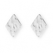 Appr&ecirc;ts en acier Inox boucles d'oreilles / puces d&rsquo;oreilles losange avec anneau Argent&eacute;