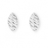 Appr&ecirc;ts en acier Inox boucles d'oreilles / puces d&rsquo;oreilles ovale avec anneau Argent&eacute;