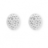 Appr&ecirc;ts en acier Inox boucles d'oreilles / puces d&rsquo;oreilles ovale avec anneau Argent&eacute;