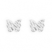 Appr&ecirc;ts en acier Inox boucles d'oreilles / puces d&rsquo;oreilles papillon avec anneau Argent&eacute;