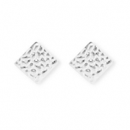 Appr&ecirc;ts en acier Inox boucles d'oreilles / puces d&rsquo;oreilles carr&eacute; avec anneau Argent&eacute;
