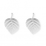 Appr&ecirc;ts en acier Inox boucles d'oreilles&nbsp;/&nbsp;puces d&rsquo;oreilles feuille avec anneau Argent&eacute;