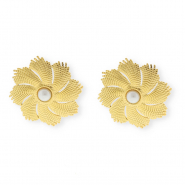 Appr&ecirc;ts en acier Inox boucles d'oreilles&nbsp;/&nbsp;puces d&rsquo;oreilles fleur avec imitation perle avec anneau Dor&eacute;-blanc
