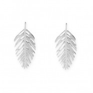 Appr&ecirc;ts en acier Inox boucles d'oreilles&nbsp;/&nbsp;puces d&rsquo;oreilles feuille avec anneau Argent&eacute;
