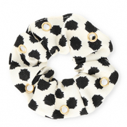 Elastique pour cheveux chouchou pois avec anneaux Blanc-noir-dor&eacute;