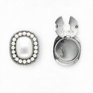 Cache-boutons ovale avec imitations perles Argent&eacute;-blanc