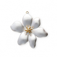Breloques en acier Inox émail fleur Doré-blanc nacré