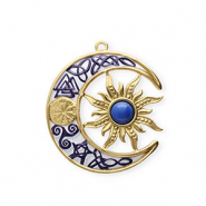 Breloques en acier Inox émail lune et soleil Doré-bleu foncé-blanc