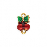 Apprêts en acier Inox connecteur émail cerises avec nœud Doré-rouge-vert