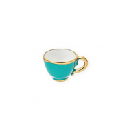 Breloques en acier Inox émail tasse à thé Doré-vert sarcelle