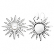 Cache-boutons en acier Inox soleil avec imitations perle Argenté-blanc