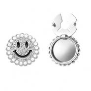 Cache-boutons souriant avec strass et imitations perles Argenté-noir-cristal-blanc