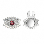 Cache-boutons œil avec strass et imitations perles Argenté-rouge-cristal-blanc