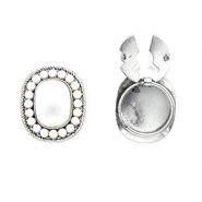 Cache-boutons ovale avec imitations perles Argenté-blanc