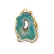 Breloque en pierre naturelle Agate Bleu sarcelle-dor&eacute;