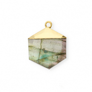 Breloque en pierre naturelle Labradorite hexagone Gris-dor&eacute;