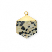 Breloque en pierre naturelle Jaspe Dalmatien hexagone Greige-noir-dor&eacute;