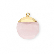 Breloque en pierre naturelle Quartz rond Rose clair-dor&eacute;