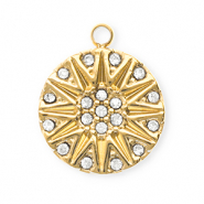 Breloques en acier Inox avec strass rond con soleil Dor&eacute;-cristal