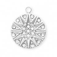 Breloques en acier Inox avec strass rond con soleil Argent&eacute;-cristal