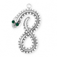 Breloques en acier Inox avec strass infini / serpent Argent&eacute;-cristal-vert