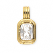 Breloques en acier Inox avec strass rectangle Dor&eacute;-cristal
