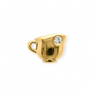 Breloques en acier Inox avec strass tasse Dor&eacute;-cristal