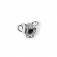 Breloques en acier Inox avec strass tasse Argent&eacute;-cristal